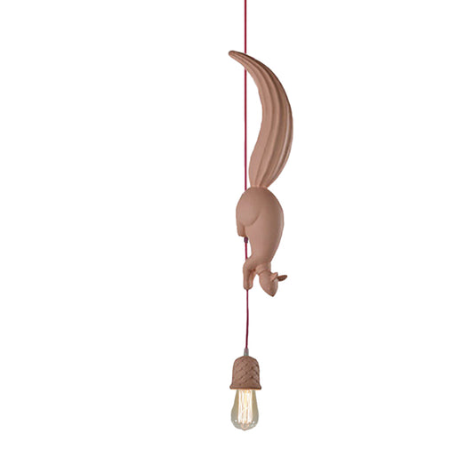 Kids Exposed Bulb Resin Drop Pendant Single Hanging Ceiling Light in White/Black/Brown with Squirrel Tracking Pinecone Design Clearhalo 'Ceiling Lights' 'Pendant Lights' 'Pendants' Lighting' 760213