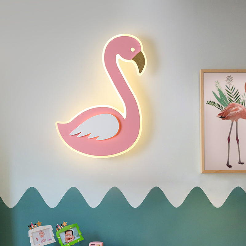 Pink Leftward/Rightward Swan Wall Lamp Cartoon Acrylic LED Flush Mount Wall Sconce for Baby Room Pink Right Clearhalo 'Wall Lamps & Sconces' 'Wall Lights' Lighting' 760214