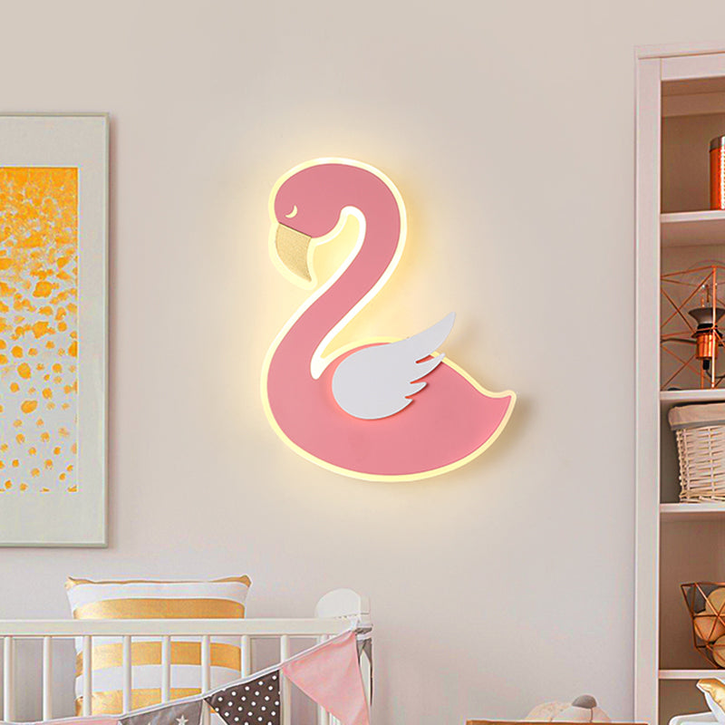 Pink Leftward/Rightward Swan Wall Lamp Cartoon Acrylic LED Flush Mount Wall Sconce for Baby Room Pink Left Clearhalo 'Wall Lamps & Sconces' 'Wall Lights' Lighting' 760218