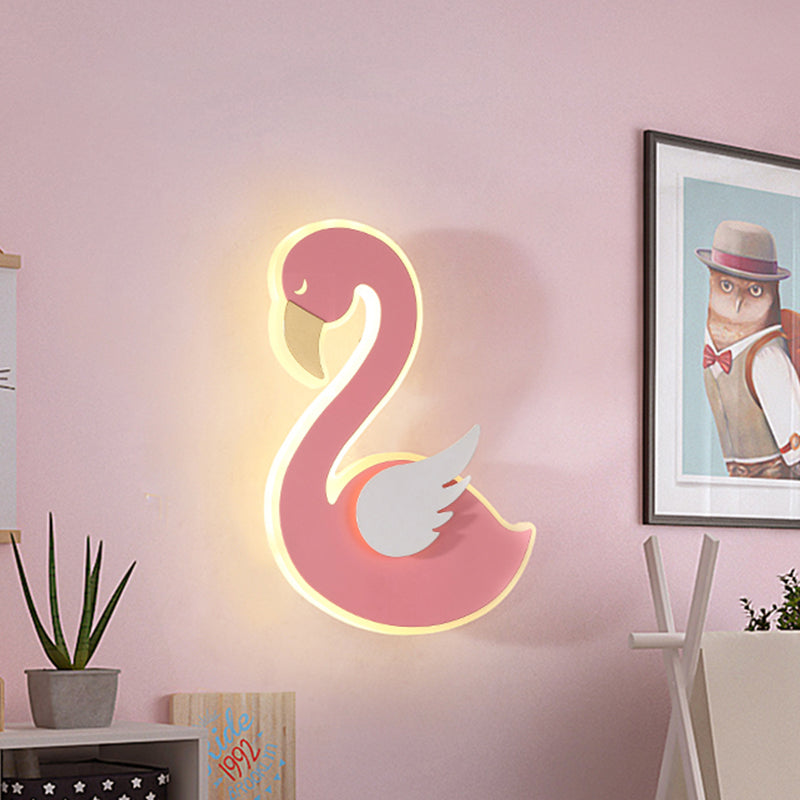 Pink Leftward/Rightward Swan Wall Lamp Cartoon Acrylic LED Flush Mount Wall Sconce for Baby Room Clearhalo 'Wall Lamps & Sconces' 'Wall Lights' Lighting' 760219