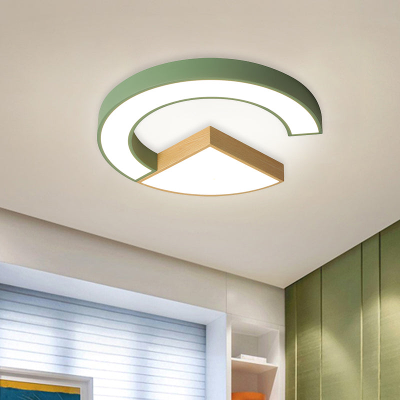 Splicing Geometric Ceiling Flush Mount Nordic Iron Green/Grey and Wood LED Flushmount Lighting for Nursery Green Clearhalo 'Ceiling Lights' 'Close To Ceiling Lights' 'Close to ceiling' 'Flush mount' Lighting' 760222