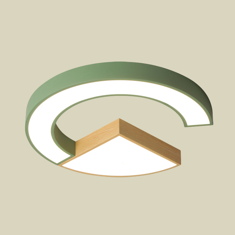 Splicing Geometric Ceiling Flush Mount Nordic Iron Green/Grey and Wood LED Flushmount Lighting for Nursery Clearhalo 'Ceiling Lights' 'Close To Ceiling Lights' 'Close to ceiling' 'Flush mount' Lighting' 760224