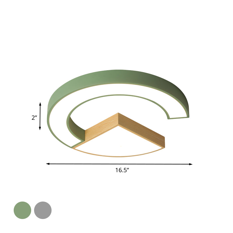 Splicing Geometric Ceiling Flush Mount Nordic Iron Green/Grey and Wood LED Flushmount Lighting for Nursery Clearhalo 'Ceiling Lights' 'Close To Ceiling Lights' 'Close to ceiling' 'Flush mount' Lighting' 760225