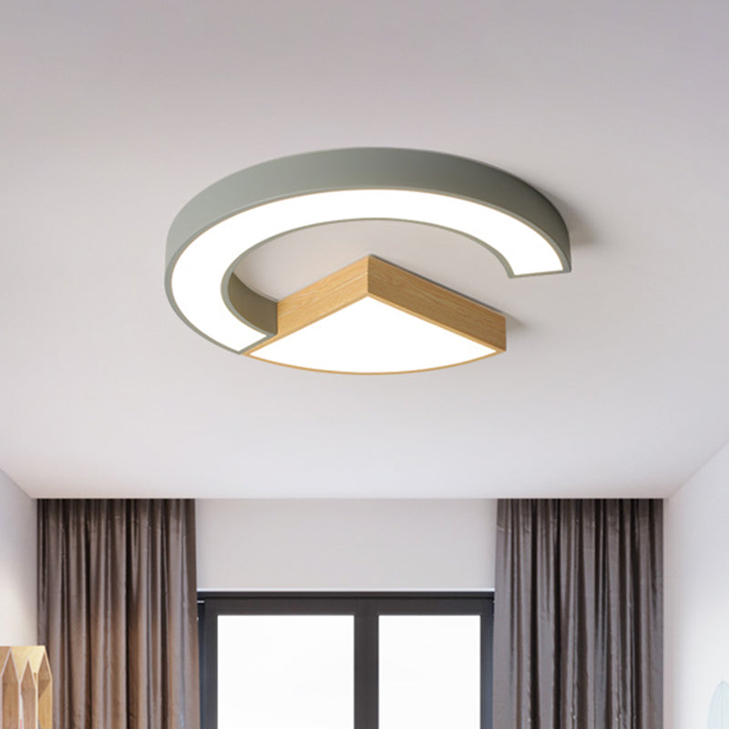 Splicing Geometric Ceiling Flush Mount Nordic Iron Green/Grey and Wood LED Flushmount Lighting for Nursery Grey Clearhalo 'Ceiling Lights' 'Close To Ceiling Lights' 'Close to ceiling' 'Flush mount' Lighting' 760226