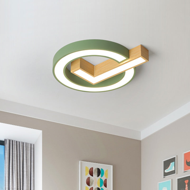 Kids Ticking Box Flush Ceiling Light Acrylic Kindergarten LED Flush Mount Lighting Fixture in Green/Grey-Wood Green Clearhalo 'Ceiling Lights' 'Close To Ceiling Lights' 'Close to ceiling' 'Flush mount' Lighting' 760229