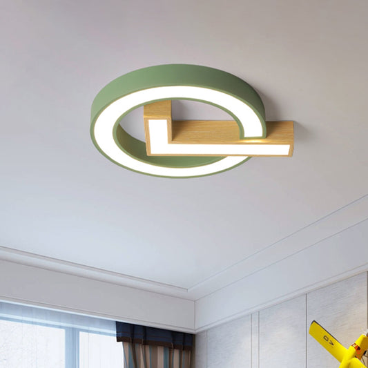 Kids Ticking Box Flush Ceiling Light Acrylic Kindergarten LED Flush Mount Lighting Fixture in Green/Grey-Wood Clearhalo 'Ceiling Lights' 'Close To Ceiling Lights' 'Close to ceiling' 'Flush mount' Lighting' 760230