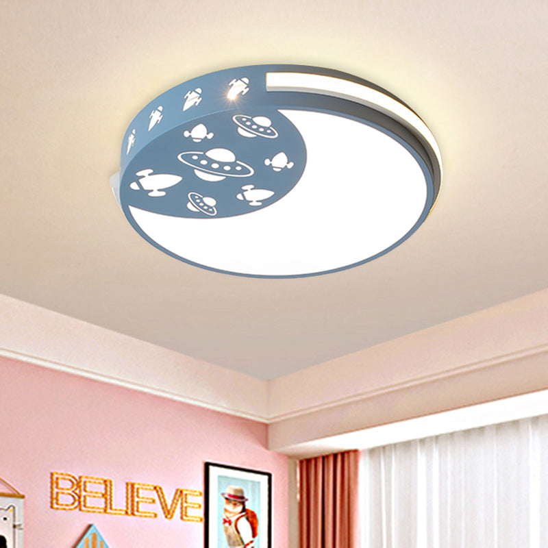 Crescent and Outer Space LED Flush Mount Kids Acrylic Blue/Black/Pink Surface Ceiling Lamp for Child Room Blue Clearhalo 'Ceiling Lights' 'Close To Ceiling Lights' 'Close to ceiling' 'Flush mount' Lighting' 760249