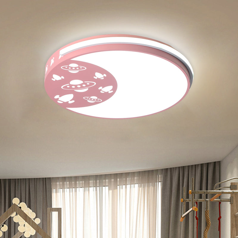 Crescent and Outer Space LED Flush Mount Kids Acrylic Blue/Black/Pink Surface Ceiling Lamp for Child Room Pink Clearhalo 'Ceiling Lights' 'Close To Ceiling Lights' 'Close to ceiling' 'Flush mount' Lighting' 760252