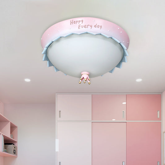 Pink Scalloped Edge Dome LED Flush Mount Cartoon Resin Close to Ceiling Light with Frosted White Glass Shade Pink Clearhalo 'Ceiling Lights' 'Close To Ceiling Lights' 'Close to ceiling' 'Flush mount' Lighting' 760255