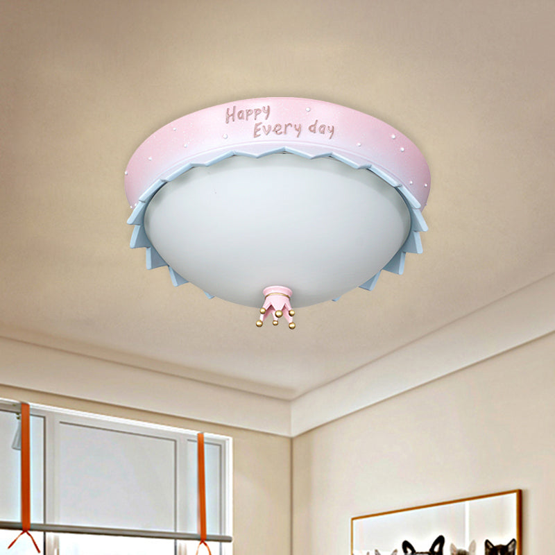 Pink Scalloped Edge Dome LED Flush Mount Cartoon Resin Close to Ceiling Light with Frosted White Glass Shade Clearhalo 'Ceiling Lights' 'Close To Ceiling Lights' 'Close to ceiling' 'Flush mount' Lighting' 760256