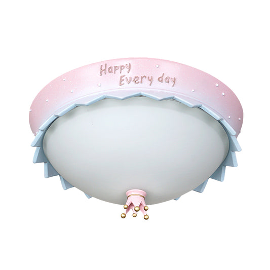 Pink Scalloped Edge Dome LED Flush Mount Cartoon Resin Close to Ceiling Light with Frosted White Glass Shade Clearhalo 'Ceiling Lights' 'Close To Ceiling Lights' 'Close to ceiling' 'Flush mount' Lighting' 760257