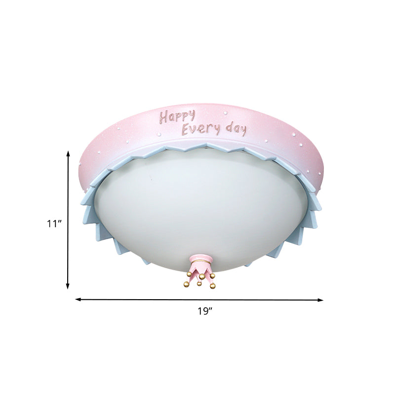 Pink Scalloped Edge Dome LED Flush Mount Cartoon Resin Close to Ceiling Light with Frosted White Glass Shade Clearhalo 'Ceiling Lights' 'Close To Ceiling Lights' 'Close to ceiling' 'Flush mount' Lighting' 760258