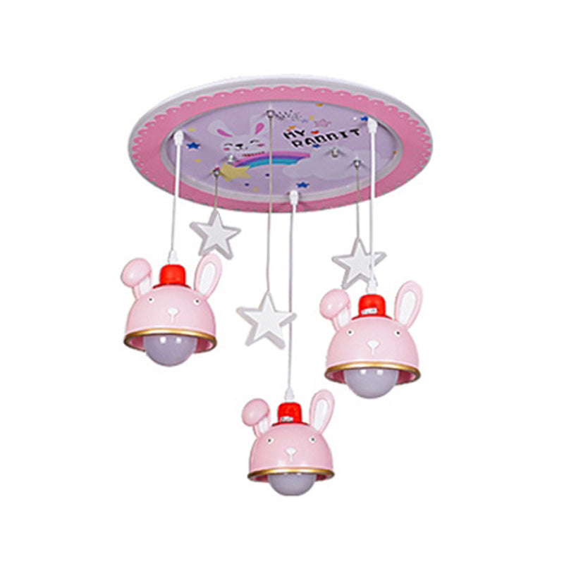 Happy Bunny Girl Bedroom Ceiling Lamp Resin 3 Bulbs Cartoon Flush Mount Fixture with Suspended Dome Shade in Pink Clearhalo 'Ceiling Lights' 'Close To Ceiling Lights' 'Close to ceiling' 'Flush mount' Lighting' 760261