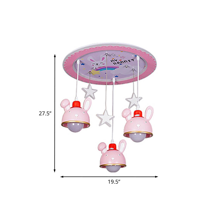 Happy Bunny Girl Bedroom Ceiling Lamp Resin 3 Bulbs Cartoon Flush Mount Fixture with Suspended Dome Shade in Pink Clearhalo 'Ceiling Lights' 'Close To Ceiling Lights' 'Close to ceiling' 'Flush mount' Lighting' 760262