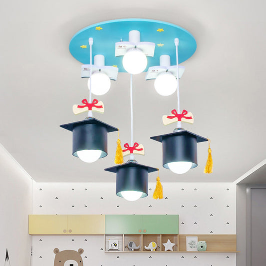 Square Academic Cap Resin Ceiling Light Kids 3 Lights Light-Blue Flush Mounted Lamp for Children Bedroom Light Blue Clearhalo 'Ceiling Lights' 'Close To Ceiling Lights' 'Close to ceiling' 'Flush mount' Lighting' 760263