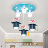 Square Academic Cap Resin Ceiling Light Kids 3 Lights Light-Blue Flush Mounted Lamp for Children Bedroom Light Blue Clearhalo 'Ceiling Lights' 'Close To Ceiling Lights' 'Close to ceiling' 'Flush mount' Lighting' 760263