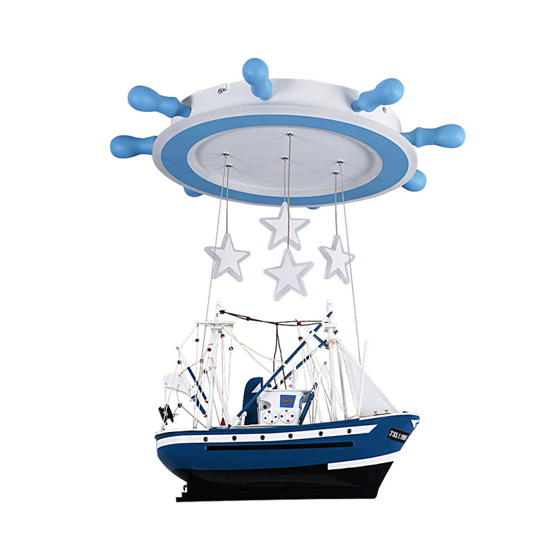 Marine Rudder Acrylic Ceiling Flush Kid Blue Integrated LED Flushmount Lighting with Hanging Sailboat Clearhalo 'Ceiling Lights' 'Close To Ceiling Lights' 'Close to ceiling' 'Flush mount' Lighting' 760273