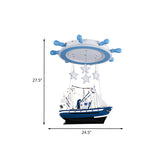 Marine Rudder Acrylic Ceiling Flush Kid Blue Integrated LED Flushmount Lighting with Hanging Sailboat Clearhalo 'Ceiling Lights' 'Close To Ceiling Lights' 'Close to ceiling' 'Flush mount' Lighting' 760274