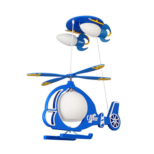 Copter Aircraft Boy's Room Ceiling Light Cream Glass 5-Light Kids Flush Mount Chandelier in Blue Clearhalo 'Ceiling Lights' 'Close To Ceiling Lights' 'Close to ceiling' 'Flush mount' Lighting' 760276