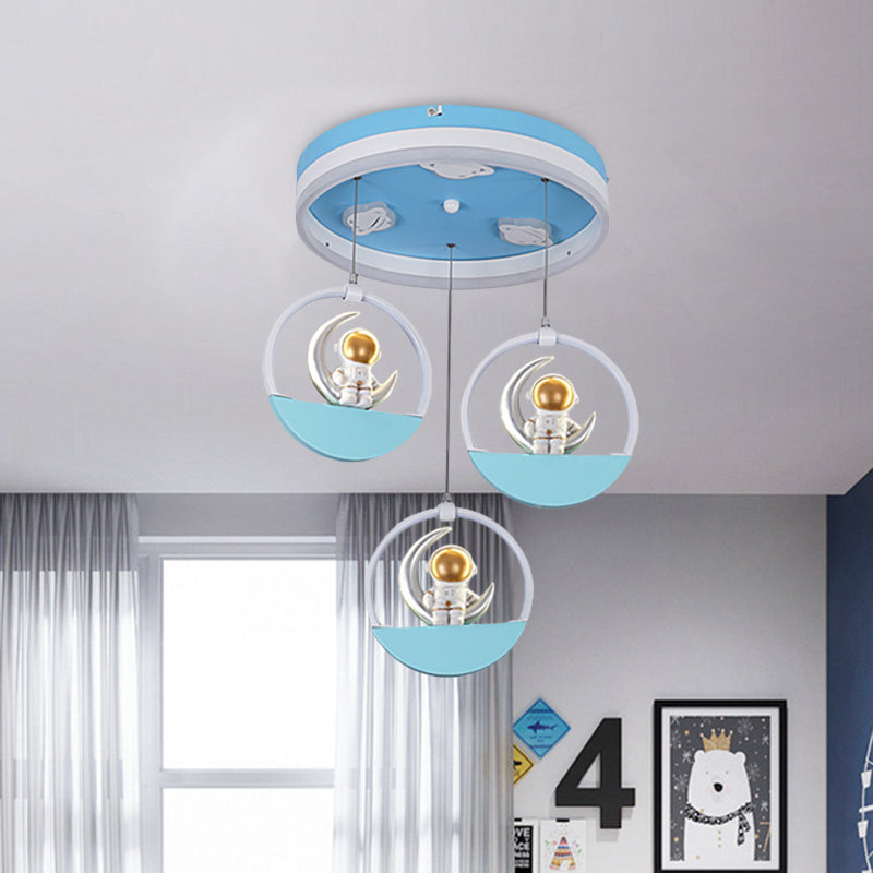 Kids Style 3-Bulb LED Flush Light Gold/Silver Draping Spaceman Sitting On The Moon Ceiling Mount Lamp with Acrylic Shade Clearhalo 'Ceiling Lights' 'Close To Ceiling Lights' 'Close to ceiling' 'Flush mount' Lighting' 760287