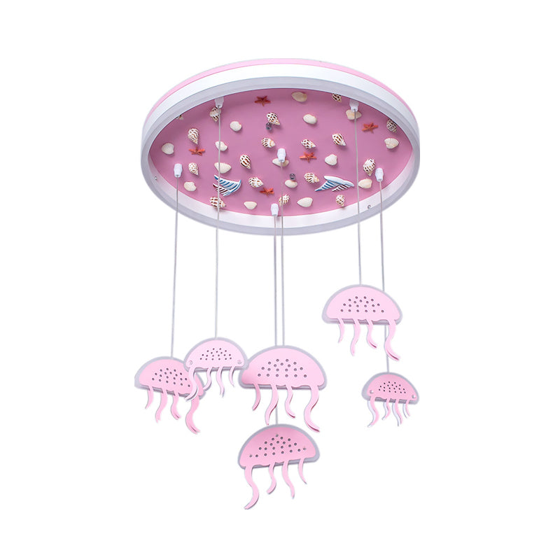 Kids Halo Ring Acrylic Flush Light LED Ceiling Mounted Lighting in Pink with Jellyfish Pendant and Seashell Decor Clearhalo 'Ceiling Lights' 'Close To Ceiling Lights' 'Close to ceiling' 'Flush mount' Lighting' 760291