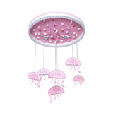 Kids Halo Ring Acrylic Flush Light LED Ceiling Mounted Lighting in Pink with Jellyfish Pendant and Seashell Decor Clearhalo 'Ceiling Lights' 'Close To Ceiling Lights' 'Close to ceiling' 'Flush mount' Lighting' 760291