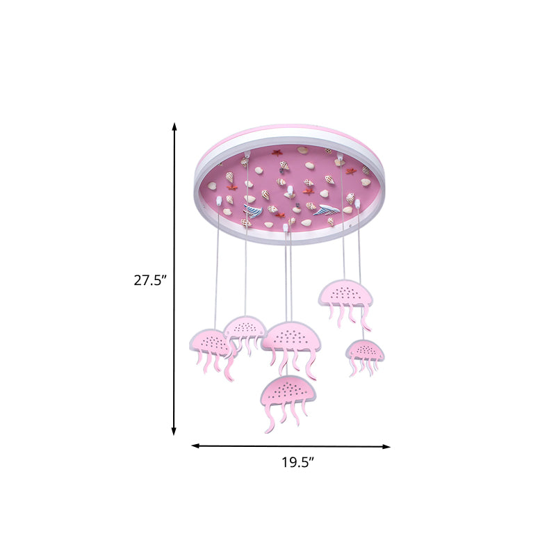 Kids Halo Ring Acrylic Flush Light LED Ceiling Mounted Lighting in Pink with Jellyfish Pendant and Seashell Decor Clearhalo 'Ceiling Lights' 'Close To Ceiling Lights' 'Close to ceiling' 'Flush mount' Lighting' 760292