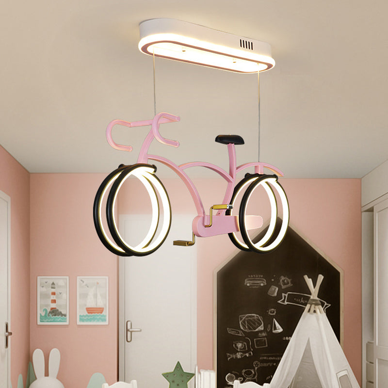 Suspended Road Bike Metal LED Flushmount Kid Silver/Blue/Pink Flush Mount Ceiling Lamp for Child Room Pink Clearhalo 'Ceiling Lights' 'Close To Ceiling Lights' 'Close to ceiling' 'Flush mount' Lighting' 760297