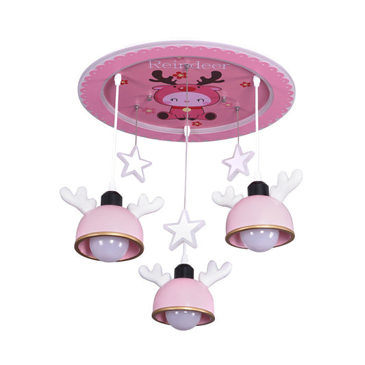 Cartoon Deer Resin Flush Mount Lamp 3 Bulbs Ceiling Lighting with Hanging Bowl Lampshade in Pink/Blue Clearhalo 'Ceiling Lights' 'Close To Ceiling Lights' 'Close to ceiling' 'Flush mount' Lighting' 760304