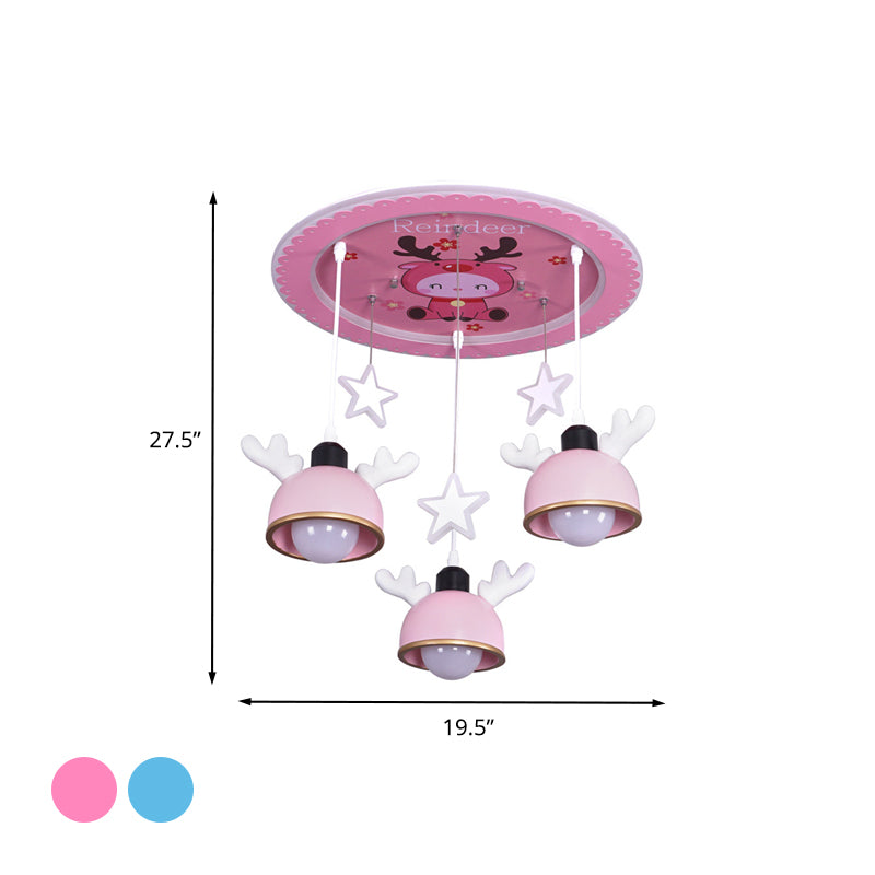 Cartoon Deer Resin Flush Mount Lamp 3 Bulbs Ceiling Lighting with Hanging Bowl Lampshade in Pink/Blue Clearhalo 'Ceiling Lights' 'Close To Ceiling Lights' 'Close to ceiling' 'Flush mount' Lighting' 760306