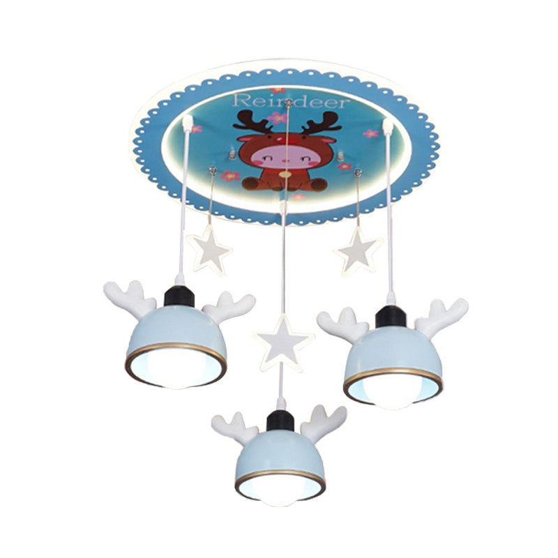 Cartoon Deer Resin Flush Mount Lamp 3 Bulbs Ceiling Lighting with Hanging Bowl Lampshade in Pink/Blue Clearhalo 'Ceiling Lights' 'Close To Ceiling Lights' 'Close to ceiling' 'Flush mount' Lighting' 760309