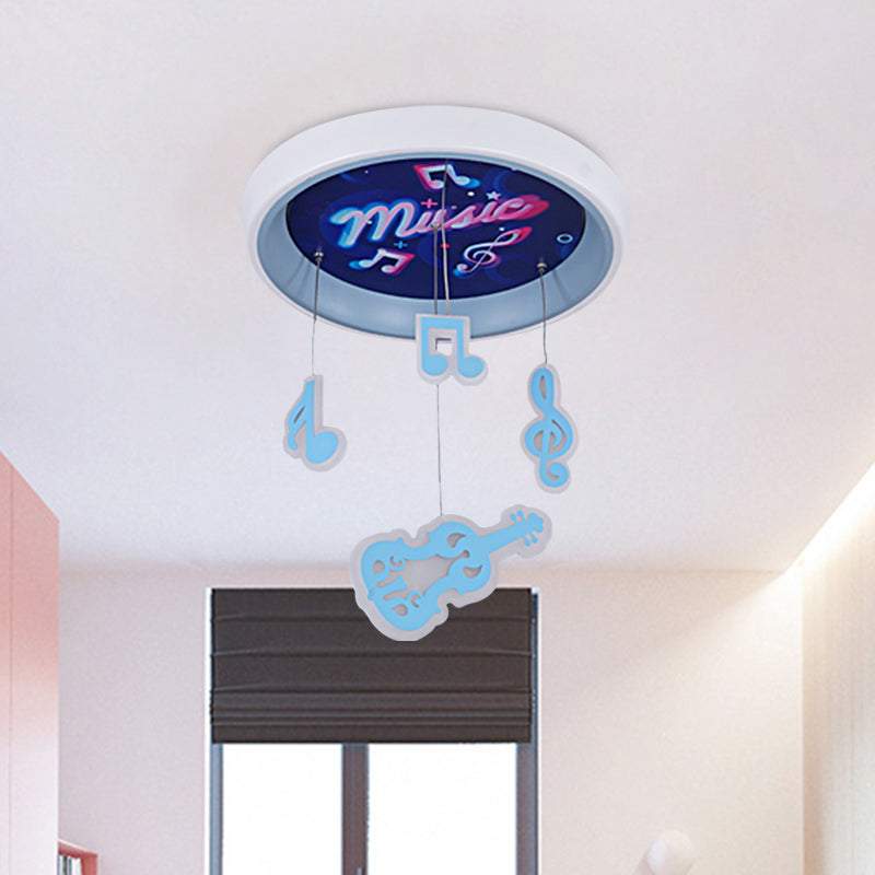 Draping Guitar and Rhythm Ceiling Lamp Kid Metal Children Bedroom LED Flush Mount Fixture in Pink/Blue Blue Clearhalo 'Ceiling Lights' 'Close To Ceiling Lights' 'Close to ceiling' 'Flush mount' Lighting' 760310