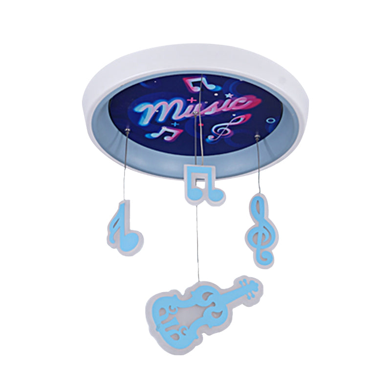 Draping Guitar and Rhythm Ceiling Lamp Kid Metal Children Bedroom LED Flush Mount Fixture in Pink/Blue Clearhalo 'Ceiling Lights' 'Close To Ceiling Lights' 'Close to ceiling' 'Flush mount' Lighting' 760311