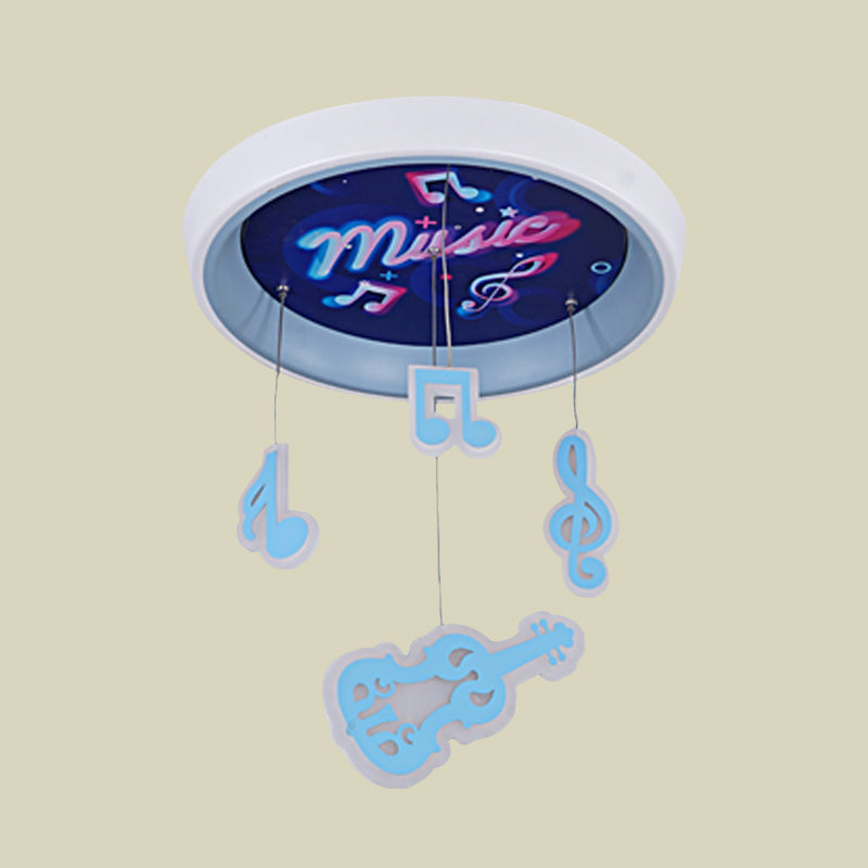 Draping Guitar and Rhythm Ceiling Lamp Kid Metal Children Bedroom LED Flush Mount Fixture in Pink/Blue Clearhalo 'Ceiling Lights' 'Close To Ceiling Lights' 'Close to ceiling' 'Flush mount' Lighting' 760312