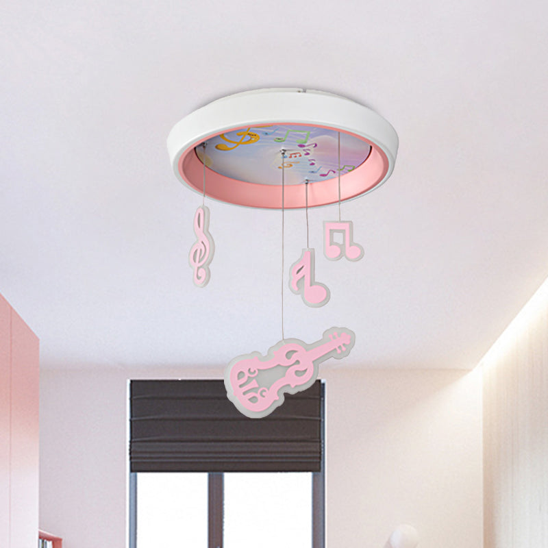 Draping Guitar and Rhythm Ceiling Lamp Kid Metal Children Bedroom LED Flush Mount Fixture in Pink/Blue Clearhalo 'Ceiling Lights' 'Close To Ceiling Lights' 'Close to ceiling' 'Flush mount' Lighting' 760315