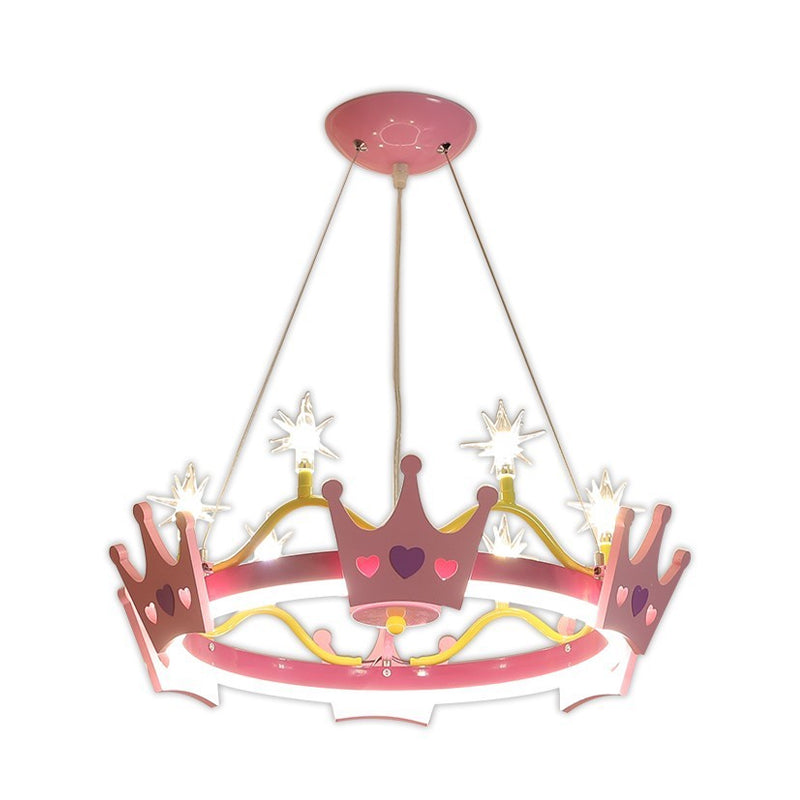 7 Bulbs Girl Room Hanging Chandelier Kid Pink Pendant Lamp with Butterfly/Crown Acrylic Shade Clearhalo 'Ceiling Lights' 'Chandeliers' Lighting' options 760342