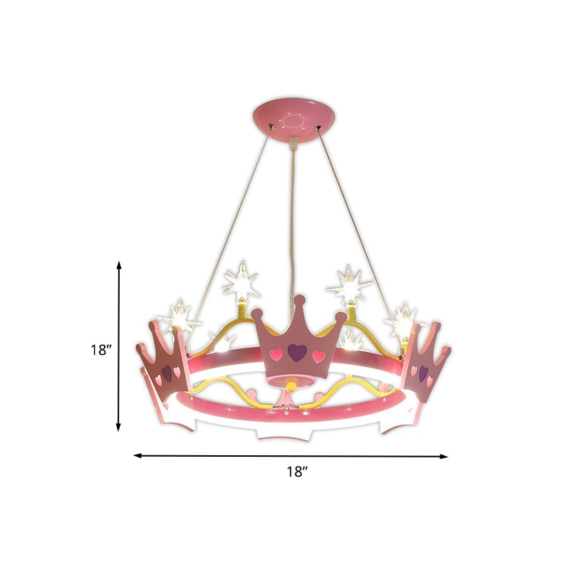 7 Bulbs Girl Room Hanging Chandelier Kid Pink Pendant Lamp with Butterfly/Crown Acrylic Shade Clearhalo 'Ceiling Lights' 'Chandeliers' Lighting' options 760343