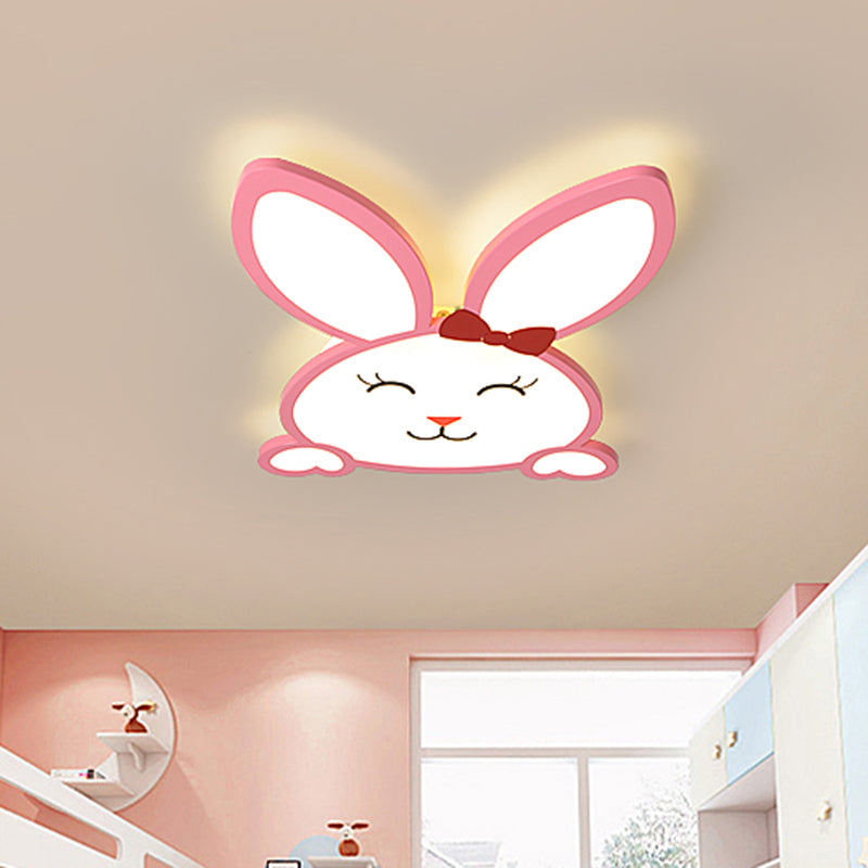 Kids Extra Thin Cheerful Bunny Flushmount Iron Nursery School LED Ceiling Flush Light in Pink Pink Clearhalo 'Ceiling Lights' 'Close To Ceiling Lights' 'Close to ceiling' 'Flush mount' Lighting' 760344