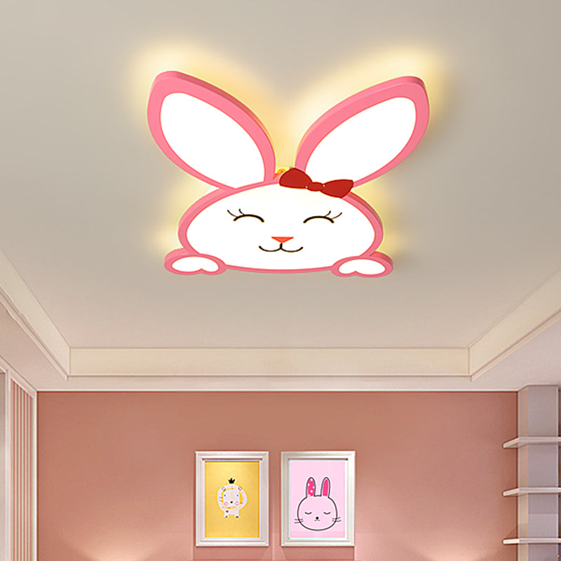 Kids Extra Thin Cheerful Bunny Flushmount Iron Nursery School LED Ceiling Flush Light in Pink Clearhalo 'Ceiling Lights' 'Close To Ceiling Lights' 'Close to ceiling' 'Flush mount' Lighting' 760345