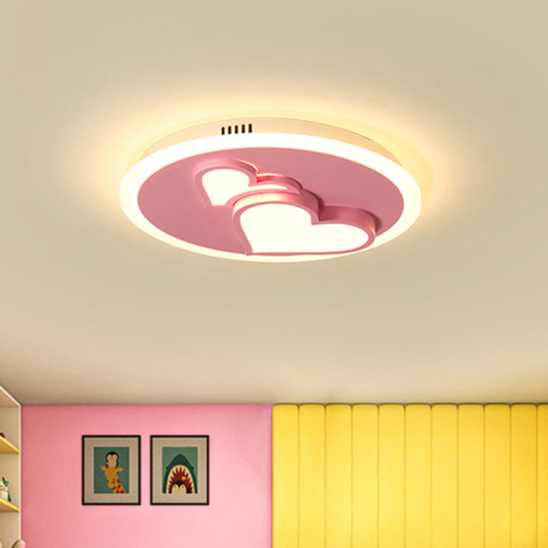 Embossed Loving Heart Thin Ceiling Lamp Modern Romantic Acrylic Pink LED Flush Mount Light Fixture for Bedroom Pink Clearhalo 'Ceiling Lights' 'Close To Ceiling Lights' 'Close to ceiling' 'Flush mount' Lighting' 760348