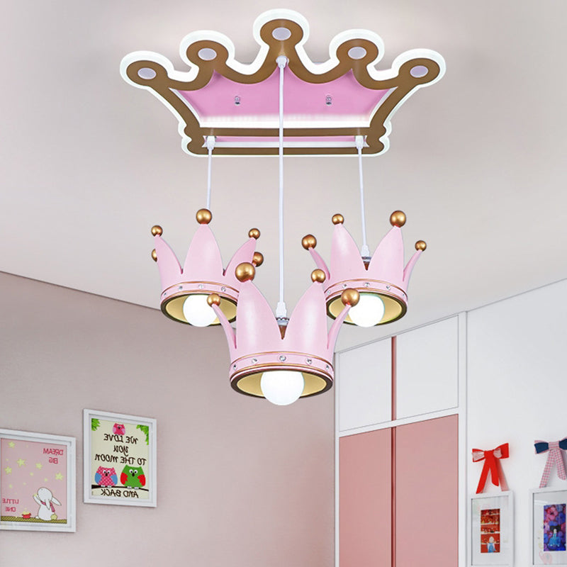 Crown Resin Ceiling Flush Mount Light Cartoon 3 Heads Pink Flush Mounted Lamp with Drapes Pink Clearhalo 'Ceiling Lights' 'Close To Ceiling Lights' 'Close to ceiling' 'Flush mount' Lighting' 760356