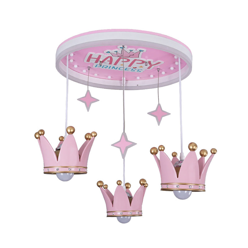 Kids Circular Acrylic Ceiling Flush 3 Bulbs Flush Mounted Lighting with Suspended Resin Crown in Pink Clearhalo 'Ceiling Lights' 'Close To Ceiling Lights' 'Close to ceiling' 'Flush mount' Lighting' 760362