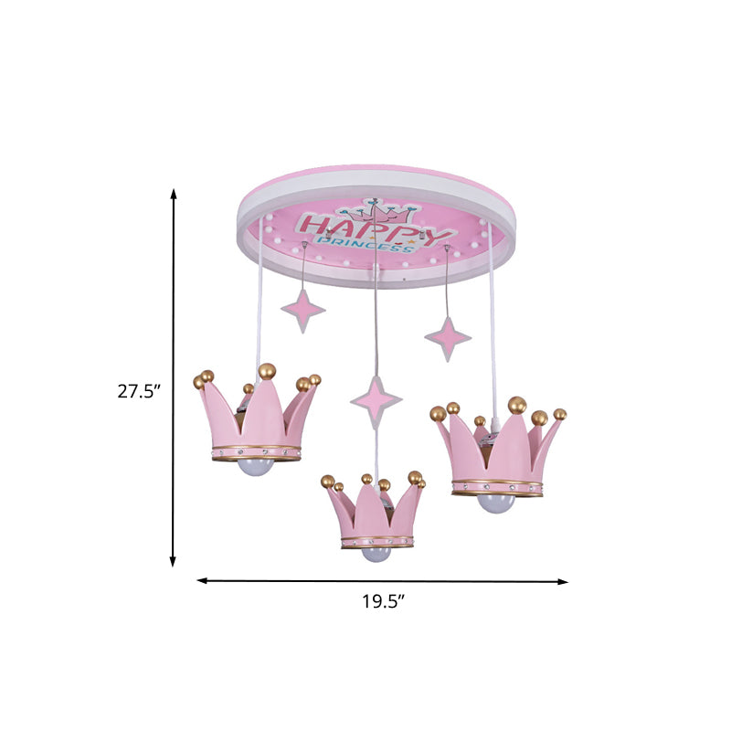 Kids Circular Acrylic Ceiling Flush 3 Bulbs Flush Mounted Lighting with Suspended Resin Crown in Pink Clearhalo 'Ceiling Lights' 'Close To Ceiling Lights' 'Close to ceiling' 'Flush mount' Lighting' 760363