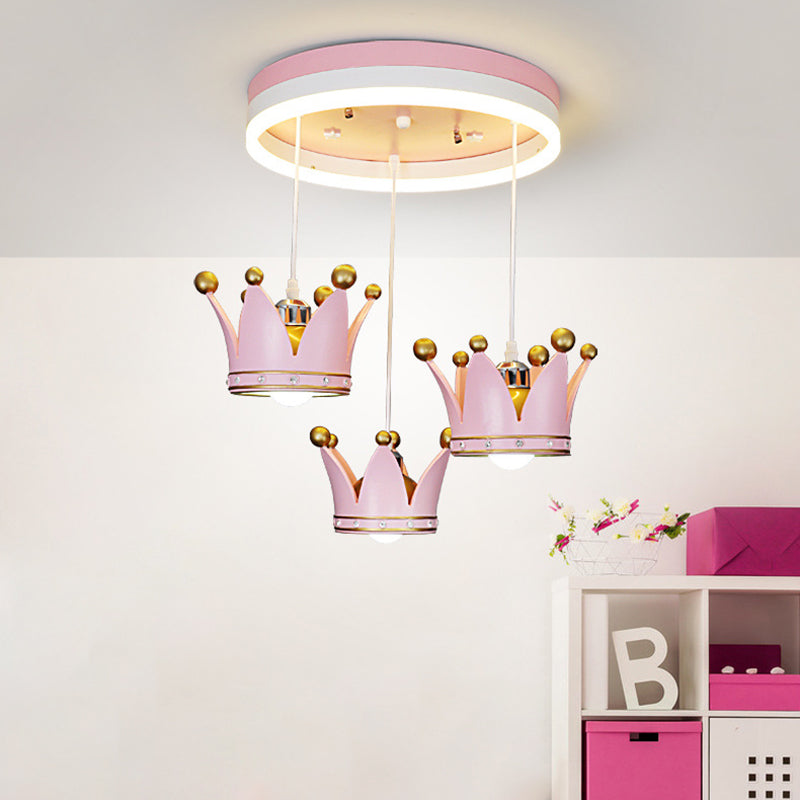 Acrylic Loop Shaped LED Flush Light Kids 3-Light Pink Ceiling Mount Lamp with Draping Crown Shade Pink Clearhalo 'Ceiling Lights' 'Close To Ceiling Lights' 'Close to ceiling' 'Flush mount' Lighting' 760364