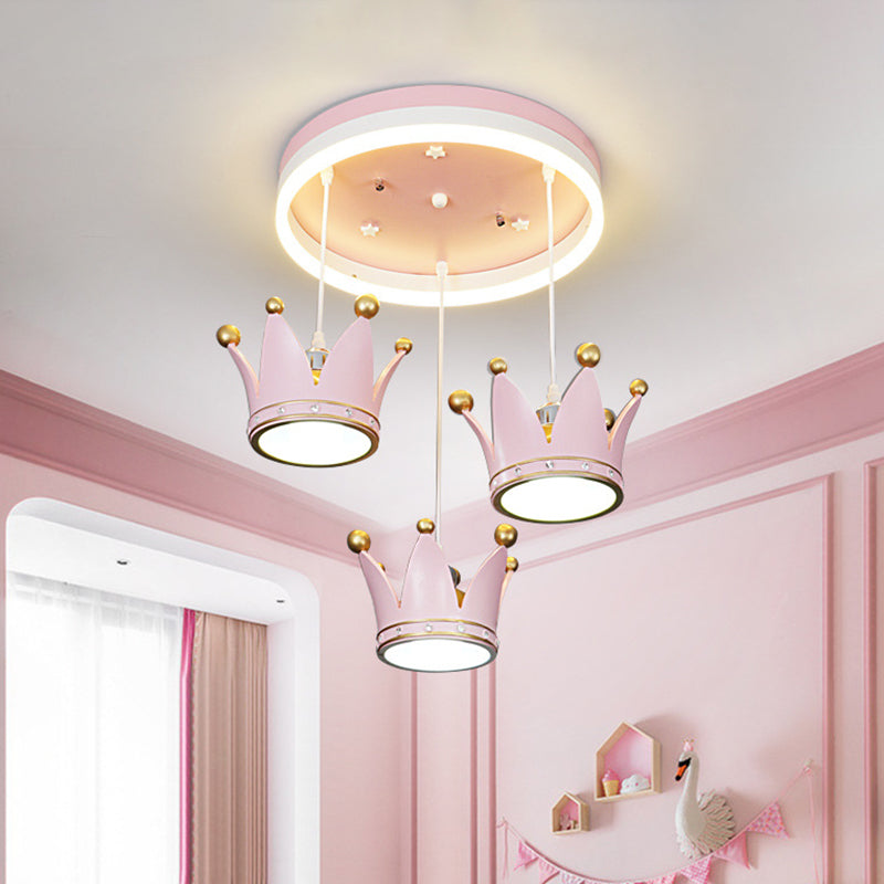 Acrylic Loop Shaped LED Flush Light Kids 3-Light Pink Ceiling Mount Lamp with Draping Crown Shade Clearhalo 'Ceiling Lights' 'Close To Ceiling Lights' 'Close to ceiling' 'Flush mount' Lighting' 760365