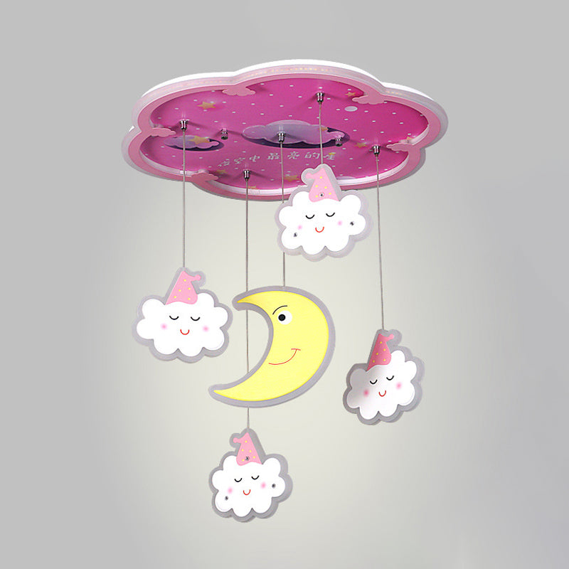 Pink Flower Flushmount Lighting Cartoon Acrylic LED Flush Mount Ceiling Fixture with Sleeping Cloud and Moon Drape Clearhalo 'Ceiling Lights' 'Close To Ceiling Lights' 'Close to ceiling' 'Flush mount' Lighting' 760393