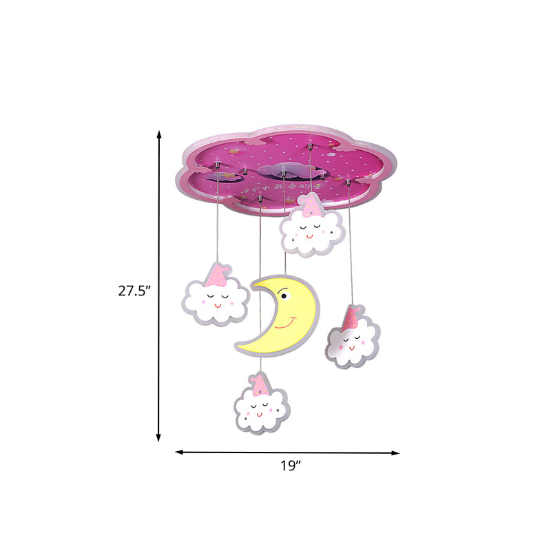 Pink Flower Flushmount Lighting Cartoon Acrylic LED Flush Mount Ceiling Fixture with Sleeping Cloud and Moon Drape Clearhalo 'Ceiling Lights' 'Close To Ceiling Lights' 'Close to ceiling' 'Flush mount' Lighting' 760394