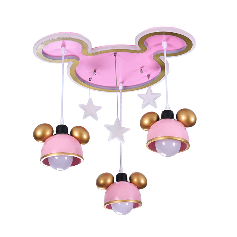 Resin Bear Head Flush Mounted Lamp Kids 3 Heads Pink and Brass Ceiling Fixture with Suspended Lampshade Clearhalo 'Ceiling Lights' 'Close To Ceiling Lights' 'Close to ceiling' 'Flush mount' Lighting' 760397