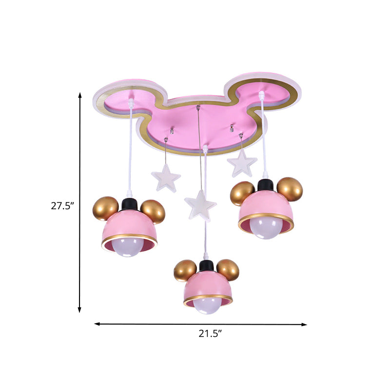 Resin Bear Head Flush Mounted Lamp Kids 3 Heads Pink and Brass Ceiling Fixture with Suspended Lampshade Clearhalo 'Ceiling Lights' 'Close To Ceiling Lights' 'Close to ceiling' 'Flush mount' Lighting' 760398