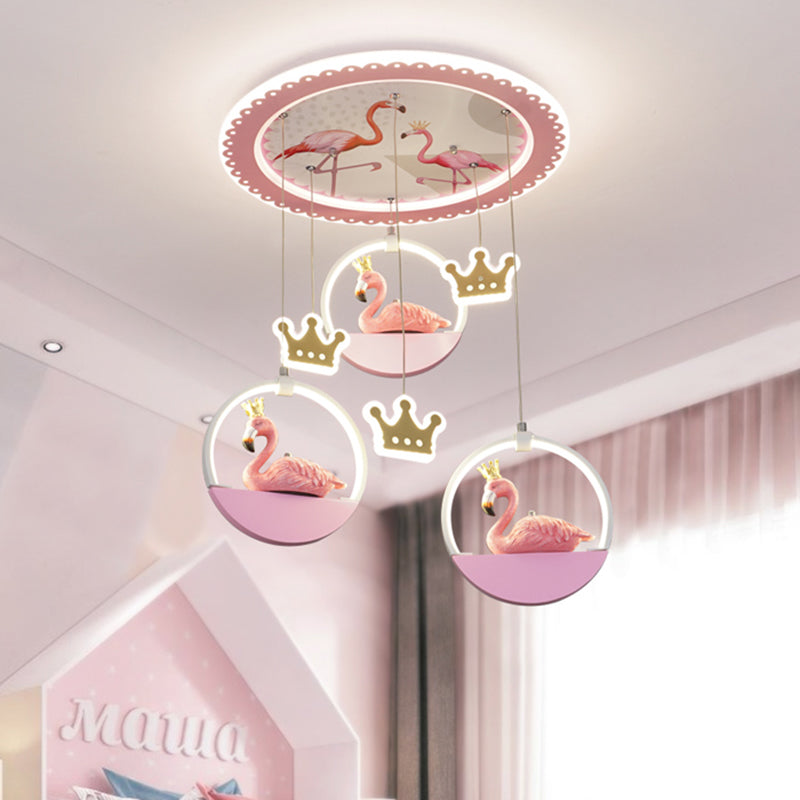 Flamingo Prince Flush Mount Lighting Cartoon Acrylic Pink LED Ceiling Flush Light with Drapes Pink Clearhalo 'Ceiling Lights' 'Close To Ceiling Lights' 'Close to ceiling' 'Flush mount' Lighting' 760403